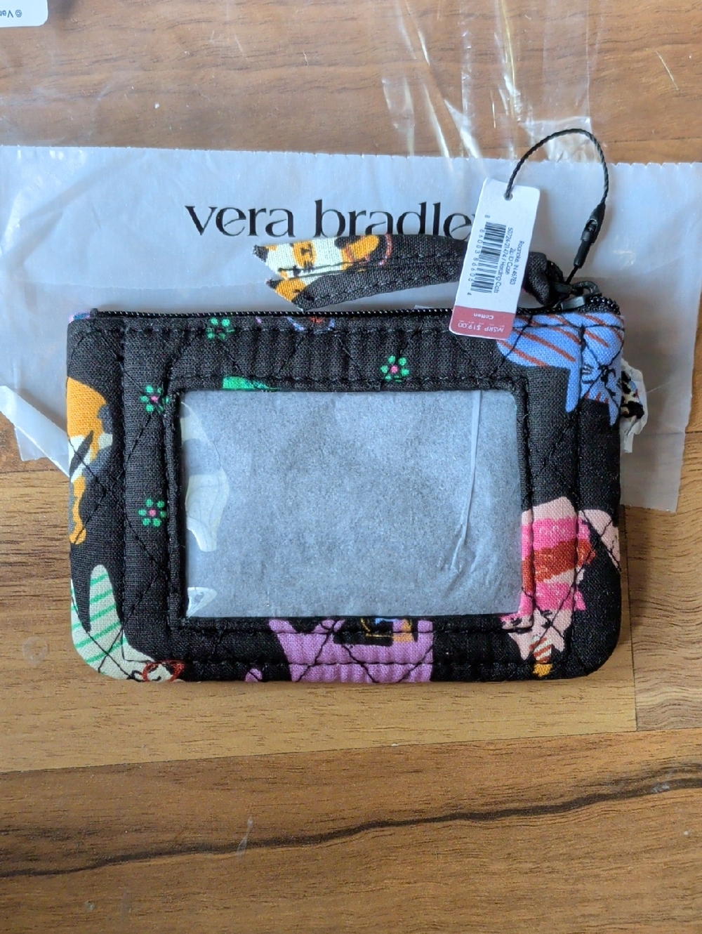 Vera Bradley Black Multicolor Floral Quilted ID Case with Clear Window
